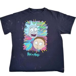 Rick & Morty Mens Sz Large Black T-Shirt Adult Swim Distressed